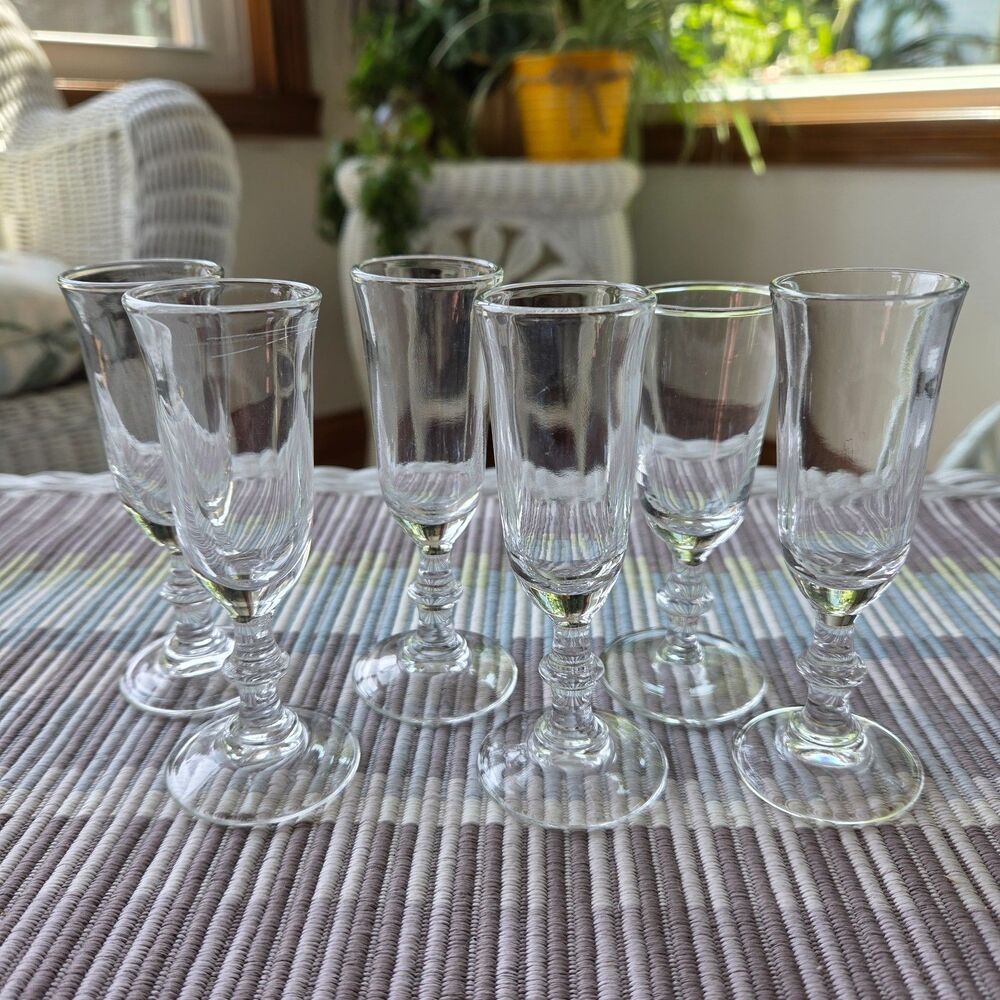 Set of 6 Libbey Georgian Cordial Liqueur Glasses Vintage Clear Footed Barware